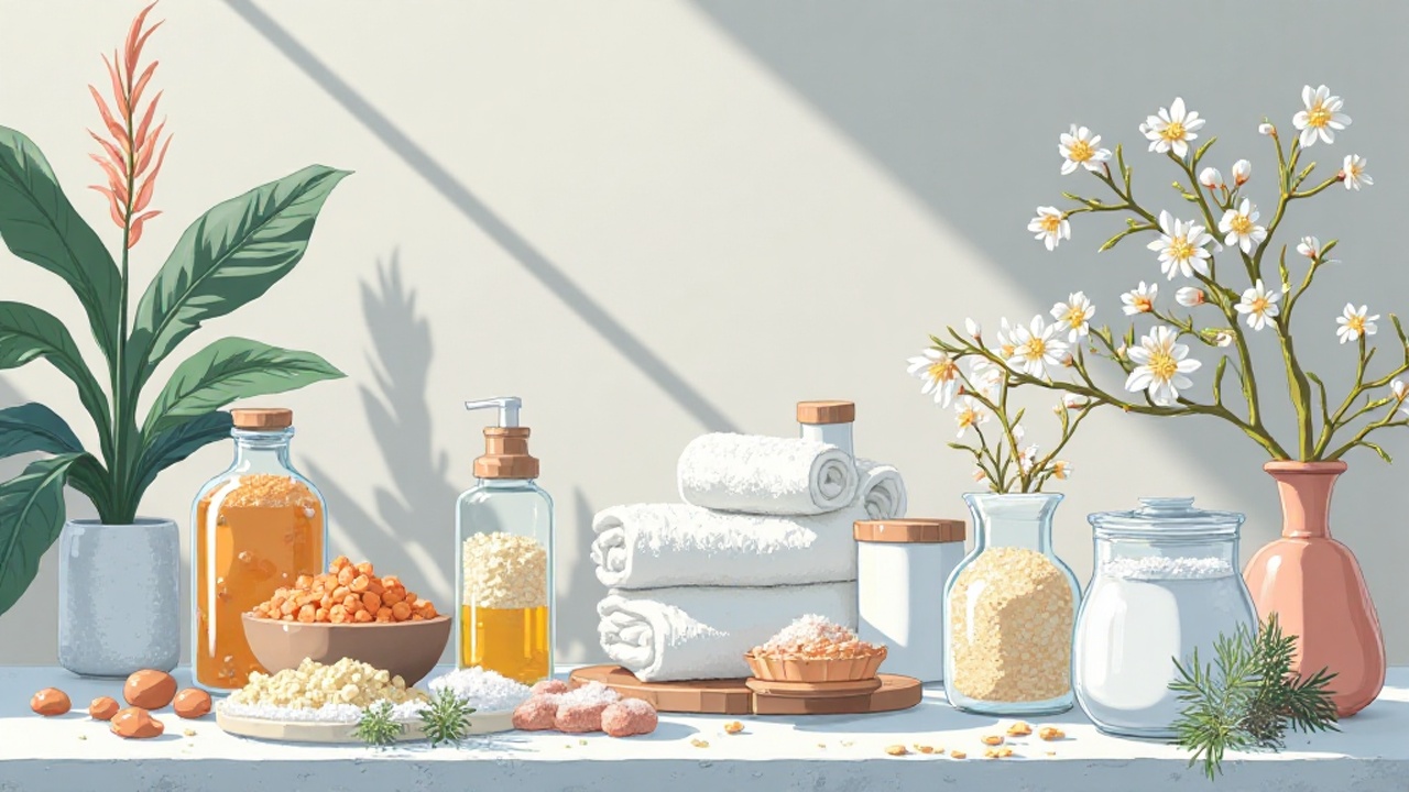 食事の油と体臭の関係、天然ミネラルによる吸着ケアをイメージした白いシャツとミネラル素材のイラスト