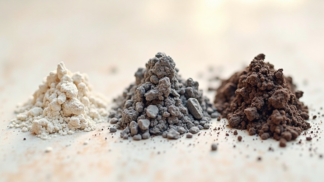 クレイ、海泥、ヒューミックシェールを比較する天然ミネラル素材のイメージ写真